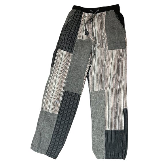 Yak & Yeti Gray Patchwork Cotton Pants Women’s Sz M Nepal Boho Hippie Festival - Picture 2 of 4